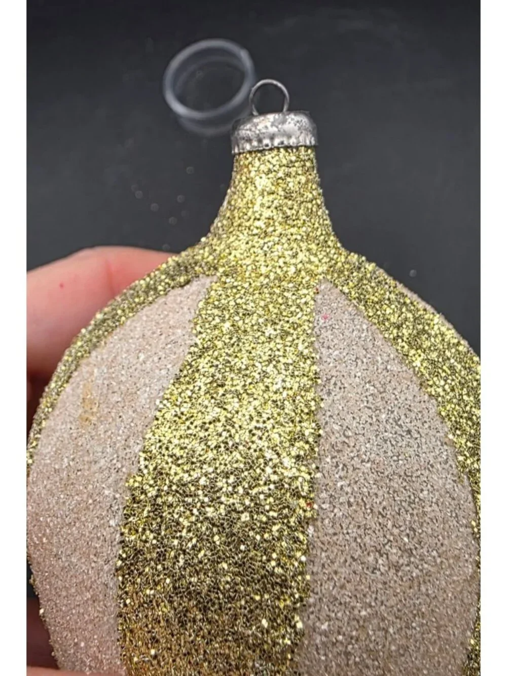 Vintage Jumbo Tear Drop Gold White Glitter Italian Collection Christmas Ornament